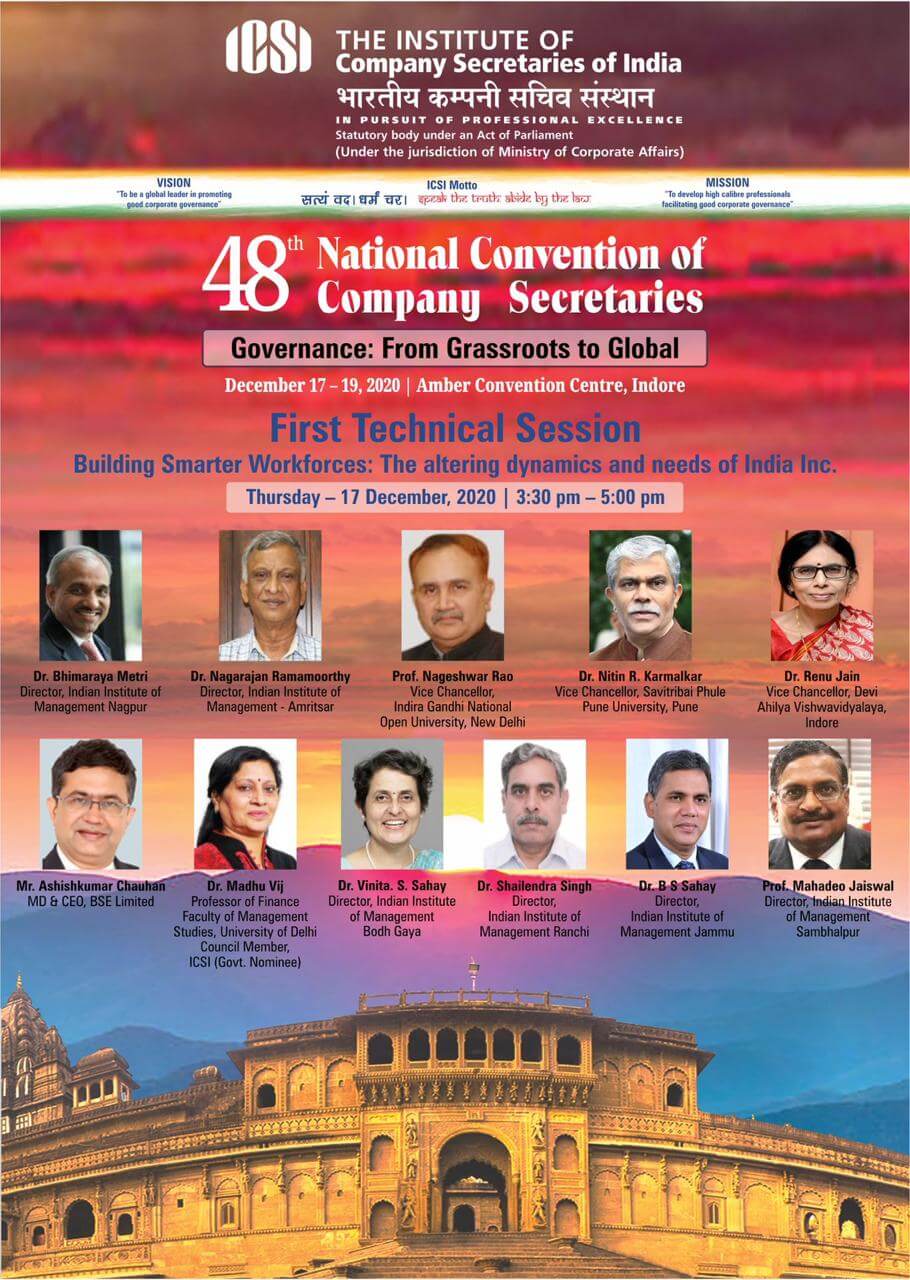 Dr Bhimaraya Metri speaks at 48th National Convention of Company Secretaries, Indore