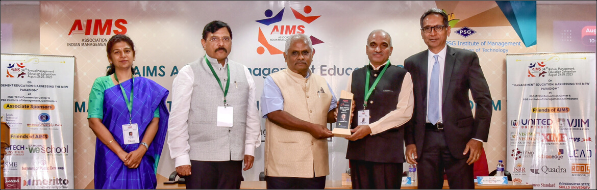 IIMN Director Dr. Bhimaraya Metri honoured with Ravi J Matthai National Fellow Award by the Association of Indian Management Schools (AIMS)